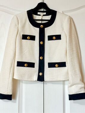 Chapter Cream Tweed Jacket with Black Trim & Gold Buttons